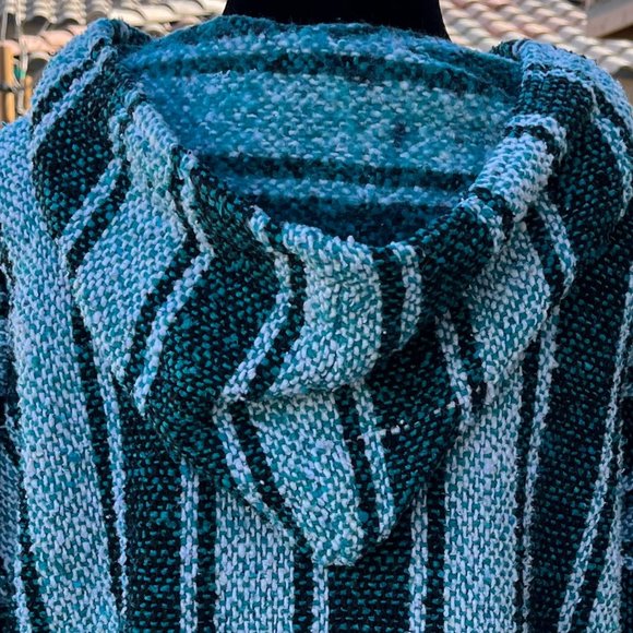 Confecciones Artilana Green Striped Poncho Women Size Medium - Picture 12 of 16